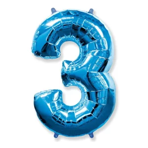 Folijas balons 96cm XXL - cipars 3, zils, Flexmetal Folijas balons 96cm XXL - cipars 3, zils, Flexmetal