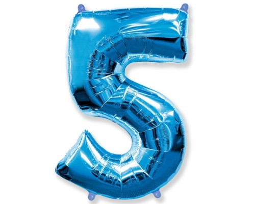 Folijas balons 96cm XXL - cipars 5, zils, Flexmetal
