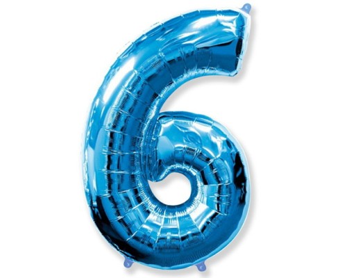 Folijas balons 96cm XXL - cipars 6, zils, Flexmetal