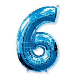 Folijas balons 96cm XXL - cipars 6, zils, Flexmetal Folijas balons 96cm XXL - cipars 6, zils, Flexmetal
