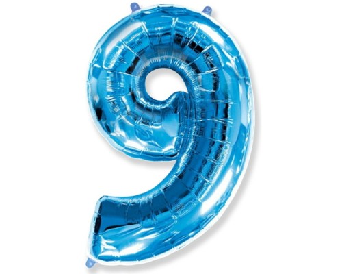 Folijas balons 96cm XXL - cipars 9, zils, Flexmetal