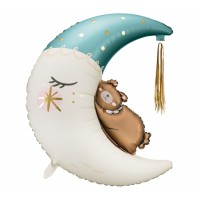 Folijas balons Debesis - Teddy bear on the moon, zils, 60cm Folijas balons Debesis - Teddy bear on the moon, zils, 60cm
