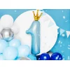 Folijas balons 90cm XL - cipars 1, zils gaiši, ar zelta kroni Folijas balons 90cm XL - cipars 1, zils gaiši, ar zelta kroni