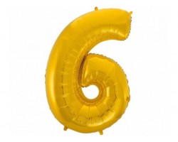 Folijas balons 96cm XXL - cipars 6, zelta Folijas balons 96cm XXL - cipars 6, zelta