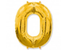 Folijas balons 96cm XXL - cipars 0, zelta, virtenēm