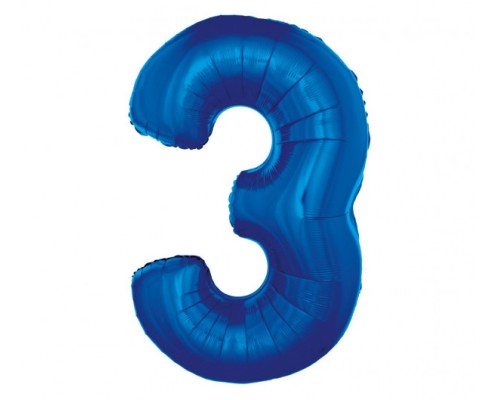 Folijas balons 96cm XXL - cipars 3, zils