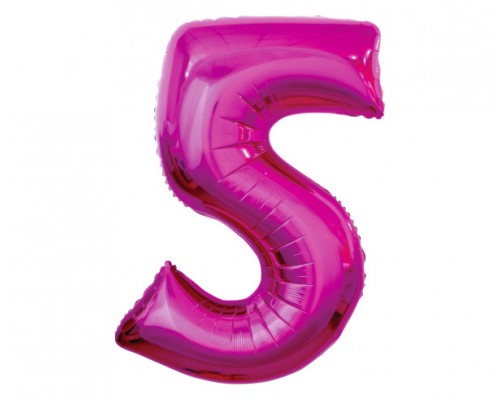 Folijas balons 96cm XXL - cipars 5, rozā