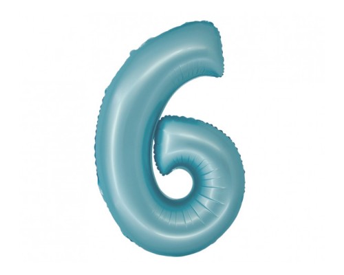 Folijas balons 76cm L - cipars 6, zils, gaiši, matēts