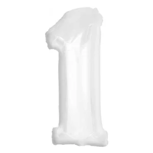 Folijas balons 92cm XXL - cipars 1, balts