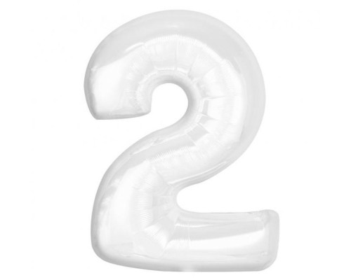 Folijas balons 92cm XXL - cipars 2, balts