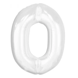 Folijas balons 92cm XXL - cipars 0, balts Folijas balons 92cm XXL - cipars 0, balts