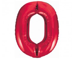 Folijas balons 86cm XL - cipars 0, sarkans, aveņu