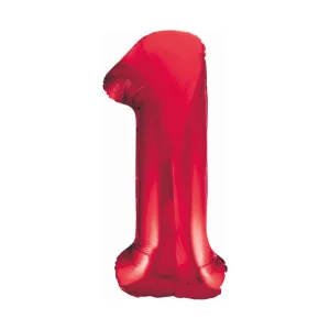 Folijas balons 86cm XL - cipars 1, sarkans, aveņu