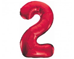 Folijas balons 86cm XL - cipars 2, sarkans, aveņu
