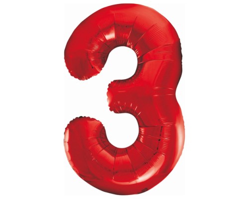 Folijas balons 86cm XL - cipars 3, sarkans