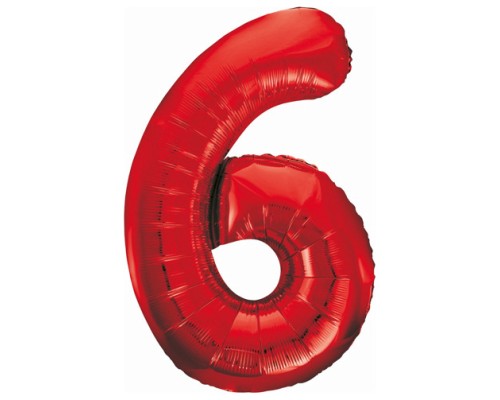 Folijas balons 86cm XL - cipars 6, sarkans