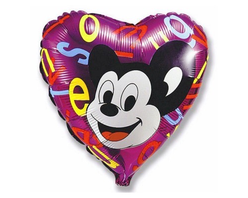 Folijas balons   Mikipele ar burtiem, 46cm, sirds
