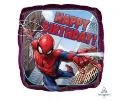  Folijas balons Happy Birthday, Spiderman, 43cm, kvadrāts