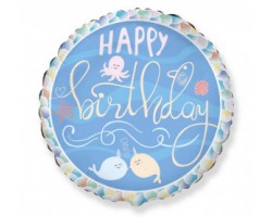 Folijas balons Happy Birthday - Narwhal, 48cm, aplis  Folijas balons Happy Birthday - Narwhal, 48cm, aplis