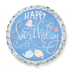  Folijas balons Happy Birthday - Narwhal, 48cm, aplis