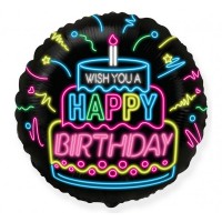 Folijas balons 48cm, aplis, "Happy Birthday - Neon"
