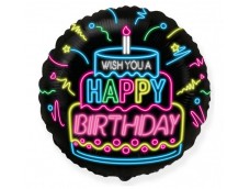  Folijas balons Happy Birthday - Neon, 48cm, aplis