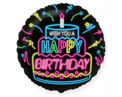  Folijas balons Happy Birthday - Neon, 48cm, aplis