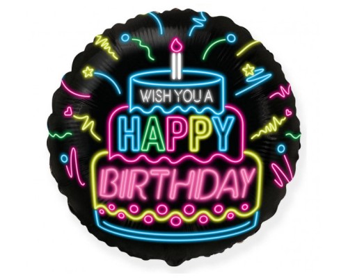  Folijas balons Happy Birthday - Neon, 48cm, aplis