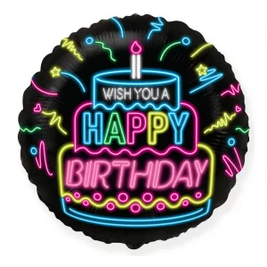  Folijas balons Happy Birthday - Neon, 48cm, aplis