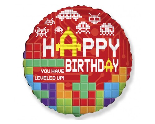  Folijas balons Happy Birthday - Level Up, 48cm, aplis