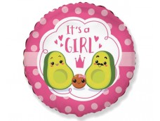Folijas balons 48cm, aplis, "It's a girl, avocado"