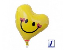 Folijas balons 35cm, sirds, dzeltena, smaidīga