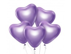 Baloni metāliski, hroma, lillā,  sirds formā - 27cm