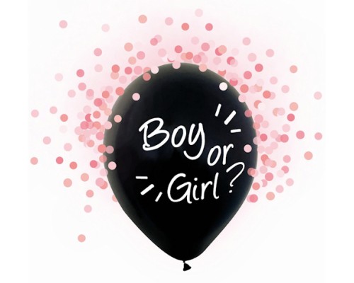 Baloni mazuļiem "Boy or Girl", 4 gab. meitene, gaiši rozā konfeti, 29cm