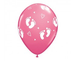 Baloni mazuļiem "Pēdiņas un sirsniņas rozā", Qualatex, 29cm