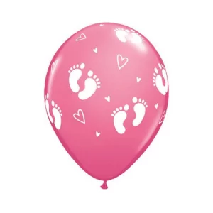 Baloni mazuļiem "Pēdiņas un sirsniņas rozā", Qualatex, 29cm