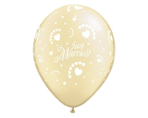 Baloni Kāzu, "Just Married", pērļu, ziloņkaula, QUALATEX, 29cm
