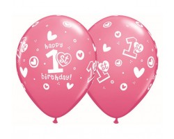 Baloni mazuļiem - 1. gadiņš, rozā, QUALATEX, 29cm