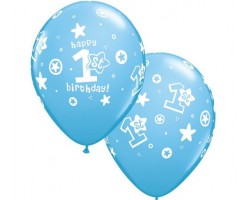 Baloni mazuļiem - 1. gadiņš, zili, QUALATEX, 29cm