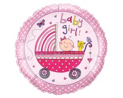  Folijas balons "Baby girl" - Qualatex, 48cm, aplis