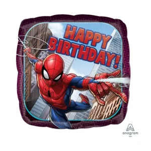 Folijas balons Happy Birthday, Spiderman, 43cm, kvadrāts Folijas balons Happy Birthday, Spiderman, 43cm, kvadrāts