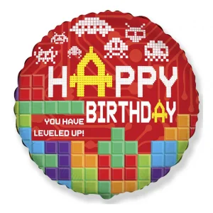 Folijas balons Happy Birthday - Level Up, 48cm, aplis Folijas balons Happy Birthday - Level Up, 48cm, aplis