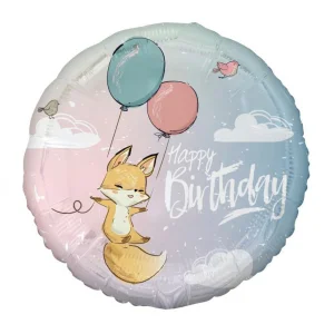 Folijas balons Happy Birthday - Lapsa, 48cm, aplis Folijas balons Happy Birthday - Lapsa, 48cm, aplis