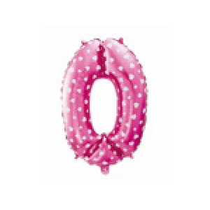 Folijas balons 64cm - cipars 0, rozā ar sirsniņām, tikai gaisam Folijas balons 64cm - cipars 0, rozā ar sirsniņām, tikai gaisam