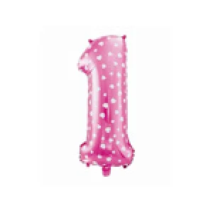 Folijas balons 64cm - cipars 1, rozā ar sirsniņām, tikai gaisam Folijas balons 64cm - cipars 1, rozā ar sirsniņām, tikai gaisam
