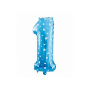 Folijas balons 64cm - cipars 1, zils ar zvaigznītēm, tikai gaisam Folijas balons 64cm - cipars 1, zils ar zvaigznītēm, tikai gaisam