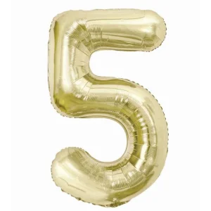 Folijas balons 85cm XL - cipars 5, zelta, gaiša/šampanieša