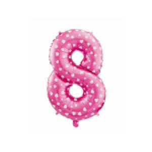 Folijas balons 64cm - cipars 8, rozā ar sirsniņām, tikai gaisam Folijas balons 64cm - cipars 8, rozā ar sirsniņām, tikai gaisam