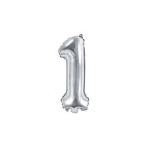 Folijas balons 35cm - cipars 1, sudraba, tikai gaisam Folijas balons 35cm - cipars 1, sudraba, tikai gaisam