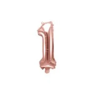 Folijas balons 35cm - cipars 1, zelta, rozā, tikai gaisam Folijas balons 35cm - cipars 1, zelta, rozā, tikai gaisam